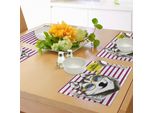 Abakuhaus Tovagliette Malamute Dell'alaska, Strisce Viola Con Occhiali Hipster Giallo Sgargiante E Citazione "Ciao Estate"", Tiscjdeco In Tessuto Resistente Ai Colori Per La Sala Da Pranzo E La Cucina, Multicolore"