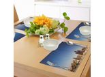 Tovagliette Abakuhaus Detroit, Skyline Del Michigan Al Tramonto, Zona Costiera Vivace, Città Tranquilla, Destinazione Turistica Tranquilla, Tiscjdeco In Tessuto Resistente Ai Colori Per La Sala Da Pranzo E La Cucina, Multicolore