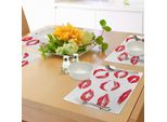 Abakuhaus Tovagliette Kuss, Varie Impronte Di Rossetto In Rosso, Donna Seducente, Traccia Di Rossetto, Look Grunge, Tiscjdeco In Tessuto Resistente Al Lavaggio Per Sala Da Pranzo E Cucina, Bianco E Rosso