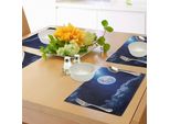 Tovagliette Abakuhaus Luna, Luna Piena, Misteriose Stelle Cadenti, Cielo, Dolci Nuvole, Elementi Dell'universo, Tiscjdeco In Tessuto Resistente Al Lavaggio Per La Sala Da Pranzo E La Cucina, Indaco Bianco Blu