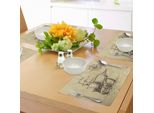 Tovagliette Abakuhaus Kompass, Sfondo In Stile Carta Antica Disegnato A Mano Con Nave Antica Che Simboleggia La Navigazione, Tiscjdeco In Tessuto Resistente Ai Colori Per La Sala Da Pranzo E La Cucina, Marrone Sabbia