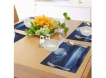 Tovagliette Abakuhaus Luna, Luna Piena Con Mare Calmo E Nuvole, Disegno Naturale, Cielo Notturno Invernale Freddo, Tiscjdeco In Tessuto Resistente Al Lavaggio Per Sala Da Pranzo E Cucina, Blu Navy E Bianco.