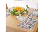 Tovagliette Abakuhaus Rose, Rose Rosa In Fiore Con Delicati Fiori Estivi E Primaverili, Decorazioni Da Tavola In Tessuto Resistente Al Lavaggio Per La Sala Da Pranzo E La Cucina, Rosa Chiaro E Verde