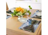 Tovagliette Abakuhaus Natur, Catena Montuosa Norvegese Con Cime Innevate Che Si Affacciano Sul Lago, Paesaggio Nordico, Tiscjdeco In Tessuto Resistente Ai Colori Per La Sala Da Pranzo E La Cucina, Multicolore