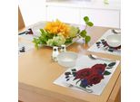 Tovagliette Abakuhaus Rose, Bouquet Di Rose Rosse In Fiore Con Delicati Fiori Selvatici, Decorazione Da Tavola In Tessuto Resistente Al Lavaggio Per La Sala Da Pranzo E La Cucina, Verde Cacciatore, Blu Violetto, Rubino