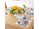 Abakuhaus Tovagliette In Sorbo, Collezione Natalizia Con Motivi Di Ciuffolotti, Fiocchi Di Neve E Sorbi In Stile Acquerello, Tessuto Lavabile E Resistente Allo Scolorimento Per Sala Da Pranzo E Cucina, Rosso Scarlatto, Nero, Grigio