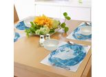 Tovagliette Abakuhaus, Disegnate A Mano Con Tecnica Acquerello, Con Effetto Cromatico Del Continente Nordamericano, Tiscjdeco In Tessuto Resistente Al Lavaggio Per Sala Da Pranzo E Cucina, Bianco E Blu.