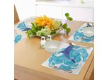 Tovagliette Abakuhaus Con Motivi A Delfini, Rappresentazione Astratta Delle Onde, Vita Acquatica, Colori Tenui, Scene Naturali, Decorazioni Da Tavola In Tessuto Resistente Ai Colori Per La Sala Da Pranzo E La Cucina, Blu Violetto, Azzurro Cielo.