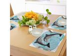 Tovagliette Abakuhaus Con Delfini, Immagine Digitale Astratta Ispirata Alla Vita Marina Con Tema Oceanico Due Amici Delfini Sea Print, Decorazione Da Tavola In Tessuto Resistente Ai Colori Per La Sala Da Pranzo E La Cucina, Multicolore