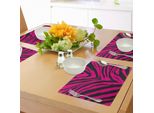 Abakuhaus Tovagliette Per Camere Da Letto Per Ragazzi, Motivo Zebrato Vibrante In Tonalità Calde, Immagine Di Moda Safari Africano Con Animali, Tiscjdeco In Tessuto Resistente Al Lavaggio Per Sala Da Pranzo E Cucina, Magenta E Nero
