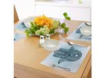 Tovagliette Abakuhaus Hamsa, Hamsa Disegnato A Mano Con Linee Ricciolute, Tiscjdeco In Tessuto Resistente Ai Colori Per La Sala Da Pranzo E La Cucina, Blu Scuro Acquamarina