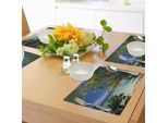 Abakuhaus Tovagliette Con Motivi Vegetali, Paradiso Tropicale Alle Maldive Con Palme Cielo Blu Spiagge Meravigliose Tranquillità, Tiscjdeco In Tessuto Resistente Al Lavaggio Per La Sala Da Pranzo E La Cucina, Azzurro Verde