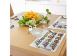 Tovagliette Per Asilo Abakuhaus, Treni Carichi Di Stelle, Cuori E Sorrisi Felici, Locomotiva Con Stampa Cartoon, Tiscjdeco In Tessuto Resistente Ai Colori Per La Sala Da Pranzo E La Cucina, Multicolore