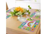 Tovagliette Per Asilo Abakuhaus, Quadrati Cuciti Insieme, Grafica Simpatica Arcobaleno-Sole-Nuvole-Natura, Tiscjdeco In Tessuto Resistente Al Lavaggio Per Sala Da Pranzo E Cucina, Multicolore