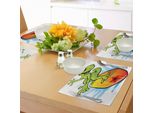 Abakuhaus Cavalca L'onda Tovagliette, Un Gecko Che Fa Surf Con La Divertente Caricatura Dell'animale Acquatico, Tiscjdeco In Tessuto Resistente Al Lavaggio Per La Sala Da Pranzo E La Cucina, Verde Lime, Azzurro, Arancione