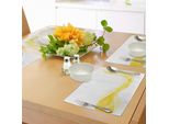 Abakuhaus Tovagliette Gialle E Bianche, Linee Lisce E Ondulate Ispirate All'arte Digitale Futuristica Moderna, Tiscjdeco In Tessuto Resistente Al Colore Per La Sala Da Pranzo E La Cucina, Giallo Bianco