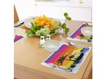 Abakuhaus Cavalca L'onda Tovagliette, Spiaggia Esotica Con Silhouette Di Palme E Surfisti Ocean Heaven Image, Tiscjdeco In Tessuto Resistente Al Lavaggio Per La Sala Da Pranzo E La Cucina, Multicolore
