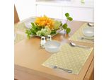 Abakuhaus Tovagliette Gialle E Bianche, Motivi Floreali Arrotondati, Motivo Sovrapposto 20 S 30 S Bohemian Semplice, Tiscjdeco In Tessuto Resistente Al Lavaggio Per La Sala Da Pranzo E La Cucina, Marrone Giallo Bianco