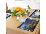 Abakuhaus Tovagliette Mondo, Continente Dell'europa Centrale Vista Notturna Dallo Spazio - Pianeta Limpido, Tiscjdeco In Tessuto Resistente Al Lavaggio Per Sala Da Pranzo E Cucina, Verde Smeraldo Giallo Blu