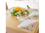 Abakuhaus Tovagliette Con Fiori Di Anemone, Rose, Ranuncoli E Ortensie, Foglie Verdi E Cornice, Decorazioni Da Tavola In Tessuto Resistente Al Lavaggio Per La Sala Da Pranzo E La Cucina, Giallo, Verde, Rosa Chiaro