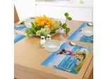 Abakuhaus Cavalca L'onda Tovagliette, Cane Nell'oceano, Cucciolo Che Nuota, Immagine Divertente Di Animali Costieri Che Fanno Surf, Tiscjdeco In Tessuto Resistente Ai Colori Per La Sala Da Pranzo E La Cucina, Giallo Blu