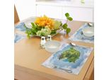 Abakuhaus Tovagliette, Pallina In Stile Caricaturale Con Cielo Verde Tranquillo E Idilliaco, Tiscjdeco In Tessuto Resistente Ai Colori Per La Sala Da Pranzo E La Cucina, Azzurro Bianco Verde