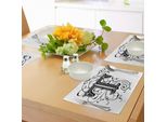 Abakuhaus Tovagliette Con Lettera T, Lettera Maiuscola Simmetrica In Stile Rinascimentale Ornamentale Monocromatico, Tiscjdeco In Tessuto Resistente Al Colore Per La Sala Da Pranzo E La Cucina, Bianco Nero Grigio