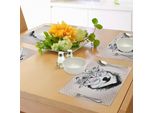 Abakuhaus Tovagliette Alaskan Malamute, Cane Con Pois Vintage Che Indossa Una Corona Di Fiori E Occhiali Da Sole, Tiscjdeco In Tessuto Resistente Al Lavaggio Per La Sala Da Pranzo E La Cucina, Caldo Taupe Bianco Nero