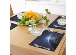 Abakuhaus Tovagliette, Pianeta Visto Dallo Spazio Di Notte Tema Astronomia Galattica Immagine Eterea Interstellare, Tiscjdeco In Tessuto Resistente Ai Colori Per La Sala Da Pranzo E La Cucina, Blu Scuro