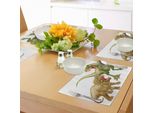 Tovagliette Abakuhaus Con Dinosauri, T-Rex Contro Triceratops Che Si Spaventano A Vicenda Rettili Selvaggi Dinosauri, Tiscjdeco In Tessuto Resistente Ai Colori Per La Sala Da Pranzo E La Cucina, Marrone Chiaro Verde Rosa