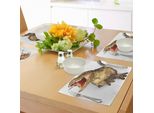 Tovagliette Abakuhaus Con Dinosauri, Immagine Di Roaring Rex Animale Storico Realistico Con Denti Affilati, Tiscjdeco In Tessuto Resistente Al Lavaggio Per La Sala Da Pranzo E La Cucina, Verde Militare Rosso Scarlatto Marrone Chiaro