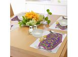 Tovagliette Abakuhaus Mardi Gras, Blazon Design Festivo Con Scritta Mardi Gras E Simbolo Fleur De Lis, Tiscjdeco In Tessuto Resistente Ai Colori Per La Sala Da Pranzo E La Cucina, Giallo Verde Viola
