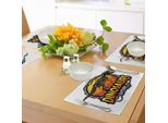 Tovagliette Abakuhaus Con Dinosauri, Emblema Del Mondo Dei Dinosauri Con Scheletro Di Tirannosauro Totem Fossile Di Animale Temibile, Tiscjdeco In Tessuto Resistente Al Lavaggio Per La Sala Da Pranzo E La Cucina, Arancione Giallo Grigio