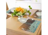 Tovagliette Invernali Abakuhaus, Figura Di Sciatore Running Dog Nella Stagione Invernale Nella Foresta, Neve E Natura Morta, Tiscjdeco In Tessuto Resistente Al Lavaggio Per La Sala Da Pranzo E La Cucina, Seafoam Orange Brown