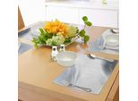Abakuhaus Tovagliette Grigie, Cornice Astratta Con Design Ombreggiato, Angoli Ondulati, Moderno, Tiscjdeco In Tessuto Resistente Al Lavaggio Per Sala Da Pranzo E Cucina, Grigio Chiaro Bianco Verde