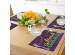 Tovagliette Abakuhaus Mardi Gras, Perline E Nappe Tema Masquerade Design Calligrafico Stampa Divertente, Decorazione Da Tavola In Tessuto Resistente Al Lavaggio Per Sala Da Pranzo E Cucina, Verde Felce Calendula Viola
