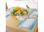 Tovagliette Invernali Abakuhaus, Decorazione Astratta - Fiocchi Di Neve - Stagione Fredda - Acqua Ghiacciata - Illustrazione, Decorazione Da Tavola In Tessuto Resistente Al Lavaggio Per Sala Da Pranzo E Cucina, Azzurro Cielo E Bianco