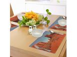 Abakuhaus Tovagliette Desertiche, Soleggiate E Calde, Monumentali, Valle Arida, Terra Originaria, Arizona, Usa, Tiscjdeco In Tessuto Resistente Al Colore Per La Sala Da Pranzo E La Cucina, Arancione Scuro, Azzurro