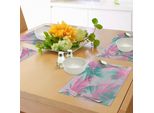 Tovagliette Abakuhaus In Foglia Di Palma, Tema Beach Party, Vivace Composizione Con Alberi Rosa E Verdi Vintage, Tiscjdeco In Tessuto Resistente Al Lavaggio Per La Sala Da Pranzo E La Cucina, Bianco, Verde Acqua, Rosa