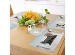 Tovagliette Abakuhaus Yorkie, Raffigurazione Digitale Di Uno Yorkshire Terrier Con Un Fiocco Sulla Testa, Colori Meshed, Stile Computerizzato, Tiscjdeco In Tessuto Resistente Al Lavaggio Per Sala Da Pranzo E Cucina, Multicolore