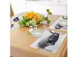 Tovagliette Abakuhaus Con Automobili, Moderna Auto Pony Nera Con Strisce Bianche E Stampa Coupe Sport Dragster, Tiscjdeco In Tessuto Resistente Al Lavaggio Per Sala Da Pranzo E Cucina, Bianco, Nero, Grigio