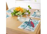 Abakuhaus Cavalca L'onda Tovagliette, Polipo Surfista, Con Divertente Stampa Di Onde Marine E Pesci Sott'acqua, Tiscjdeco In Tessuto Resistente Ai Colori Per La Sala Da Pranzo E La Cucina, Blu Petrolio Turchese Rosso