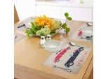 Tovagliette Abakuhaus, Auto D'epoca Cabrio Urban Veicoli Roadster Classici, Tiscjdeco In Tessuto Resistente Ai Colori Per La Sala Da Pranzo E La Cucina, Corallo Scuro Blu Notte Rosa