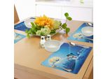 Tovagliette Natalizie Abakuhaus, Paesaggio Innevato Con Pini, Case, Cielo Stellato, Luna Piena E Babbo Natale Con Regali, Decorazioni Da Tavola In Tessuto Resistente Al Lavaggio Per Sala Da Pranzo E Cucina, Grigio, Bianco, Blu