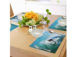 Abakuhaus Cavalca L'onda Tovagliette, Surfisti Nell'oceano Onda Avventura Adrenalina Energia Mare Sport Immagine, Tiscjdeco In Tessuto Resistente Ai Colori Per La Sala Da Pranzo E La Cucina, Azzurro Cielo Bianco
