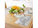 Tovagliette Abakuhaus Henna, Linea Disegnata A Mano, Motivo Floreale Organico Antico, Tiscjdeco In Tessuto Resistente Al Lavaggio Per Sala Da Pranzo E Cucina, Bianco E Nero