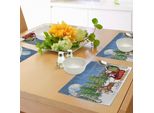 Abakuhaus Tovagliette Natalizie, Paesaggio Notturno Con Alberi, Babbo Natale, Cumuli Di Neve, Renne, Montagne, Decorazioni Da Tavola In Tessuto Resistente Ai Colori Per La Sala Da Pranzo E La Cucina, Multicolore