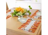 Tovagliette Abakuhaus Arancioni, Sfondo A Righe Verticali Dai Colori Autunnali Con Bordo Decorato Da Piccoli Fiori Selvatici, Decorazioni Da Tavola In Tessuto Resistente Al Lavaggio Per La Sala Da Pranzo E La Cucina, Calendula Arancione E Bianco.