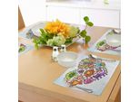 Abakuhaus Tovagliette Con Disegni, Tema Flora E Fauna Cuore Animali Uccelli E Piante Calabrone Coccinella Foglie Gatto, Tiscjdeco In Tessuto Resistente Al Lavaggio Per Sala Da Pranzo E Cucina, Multicolore