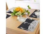 Tovagliette Abakuhaus Astronaut, Simpatico Astronauta Che Cammina Sulla Luna, Spazio, Stelle, Caricatura Di Bambini Disegnata A Mano, Tiscjdeco In Tessuto Resistente Ai Colori Per La Sala Da Pranzo E La Cucina, Bianco E Nero